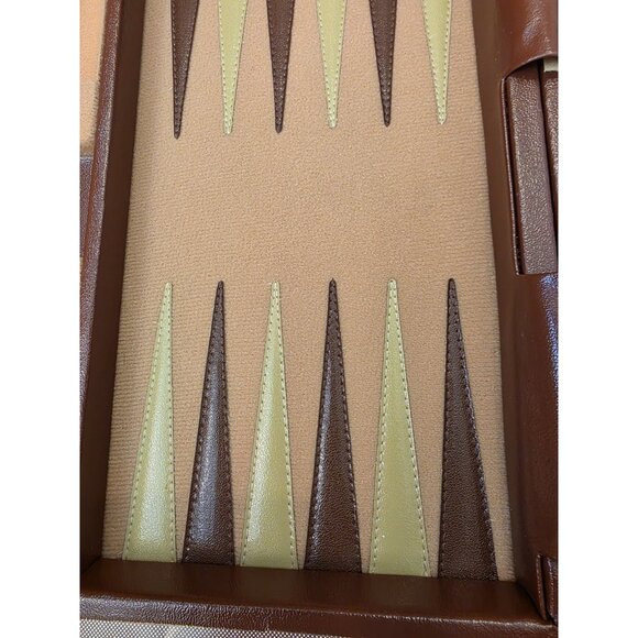 Vintage 1970's Backgammon Suitcase Board Game Brown Tan Felt 15" Faux Leather - Picture 4 of 11